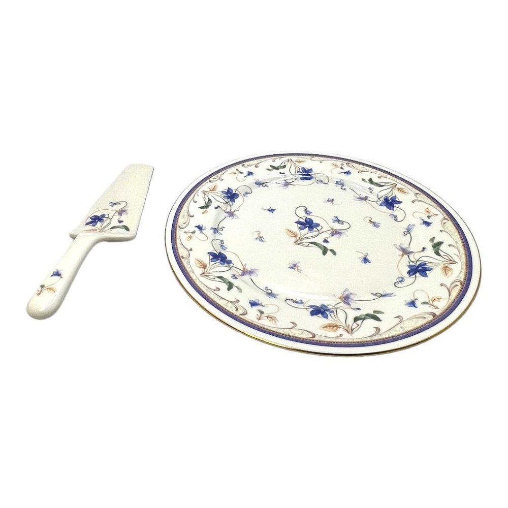 Andrea by Sadek Cake/Pie Plate & Server Violet Floral Design Vintage - Picture 11 of 11